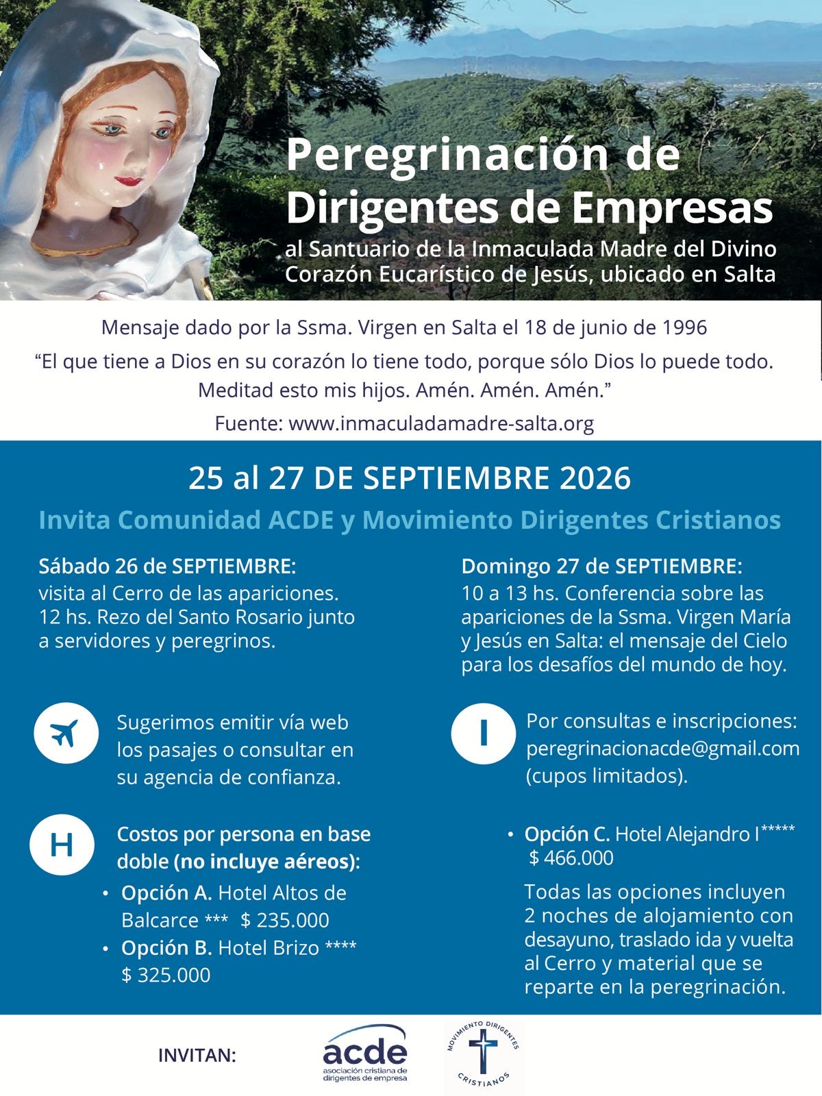 Flyer de la Peregrinación de Dirigentes de Empresas a Salta